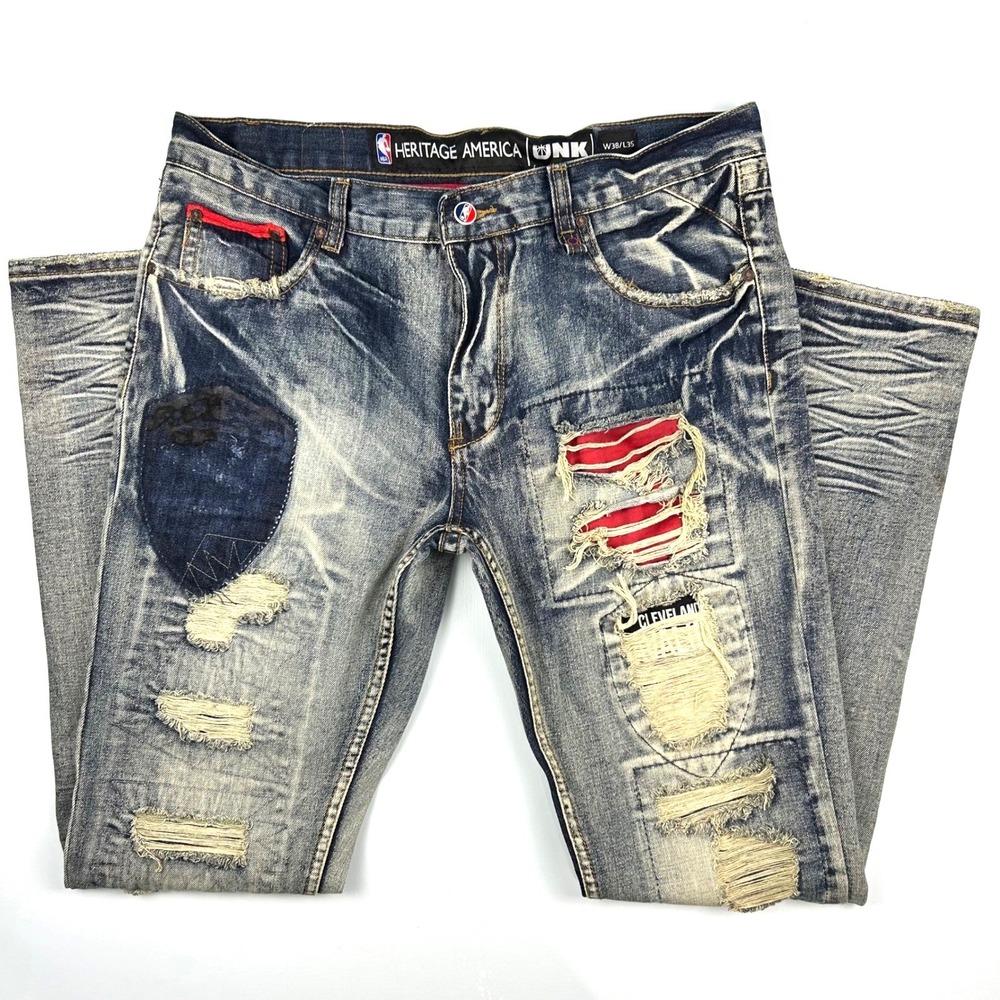 Heritage America UNK NBA Cleveland Cavaliers Distressed Denim Jeans 38x34.5 Blue